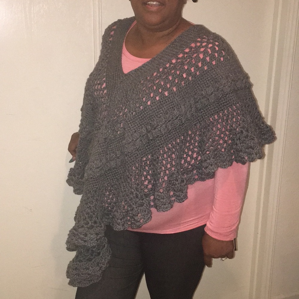 Handmade grey crochet poncho one size